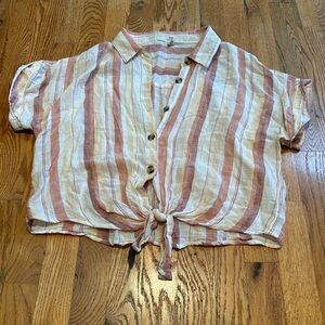 Thread + Supply cotton linen blend sunset stripe button up top size large